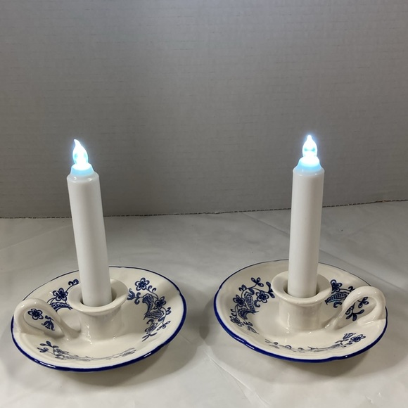 Blue Garden Ceramic Candleholder Set of 2 By Baker Hart & Stuart  Made in Japan - Picture 3 of 13